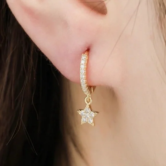 NEW STAR GOLD 925 STERLING SILVER HOOP EARRINGS,WONDERFUL EARRINGS,WOW EARRINGS - Picture 1 of 6